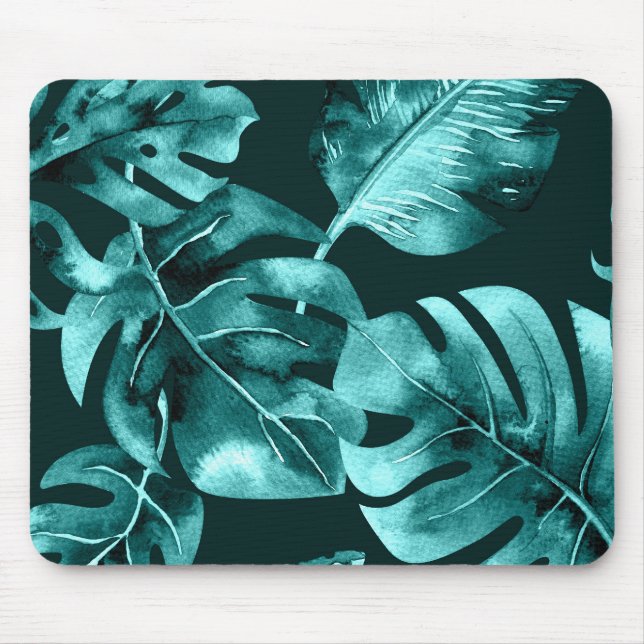 Tropical green Blue Palm Leaves Island Paradise Mouse Pad (Front)