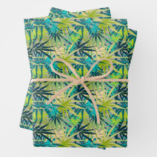 Tropical Green Blue Palms Wrapping Paper Sheets