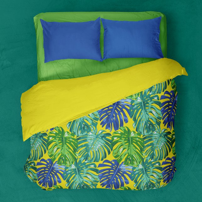 Tropical Green Blue Yellow Summer Leaves Duvet Cover (Creator Uploaded)