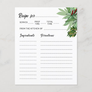 Tropical Green Botanical Bridal Shower Recipe Card Flyer