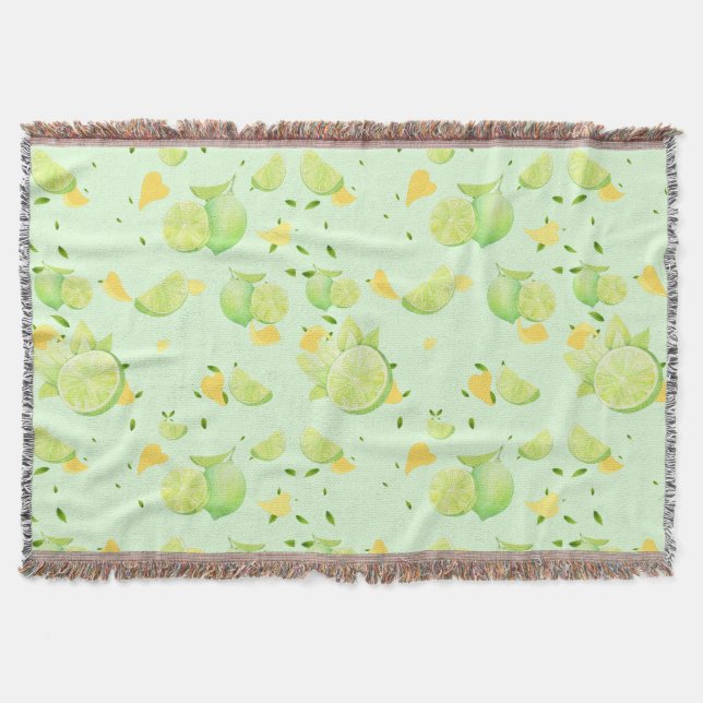 Tropical Green Citrus SUMMER Orange lemon Slice Throw Blanket (Front)