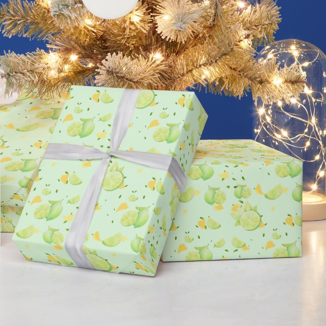 Tropical Green Citrus SUMMER Orange lemon Slice Wrapping Paper (Holidays)