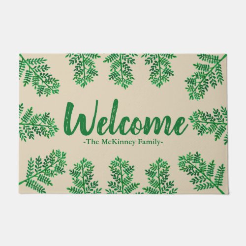 Tropical Green Fern Foliage  Family Name Welcome Doormat