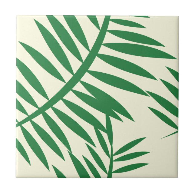 Tropical Green Fern Leaf Pattern Ceramic Tile (Front)
