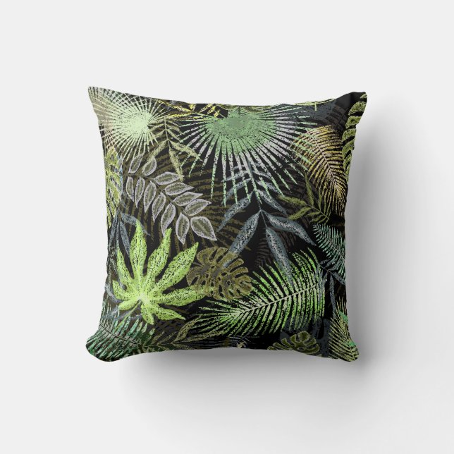 Tropical Green Ferns Throw Pillow (Front)