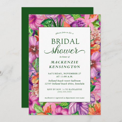 Tropical Green Floral Bridal Shower Invitation