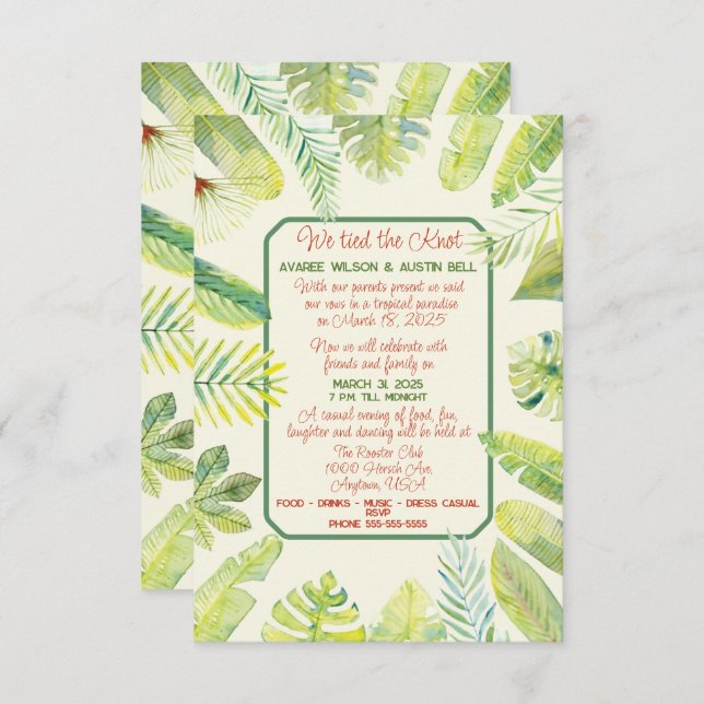 Tropical Green Foliage  Invitation (Front/Back)