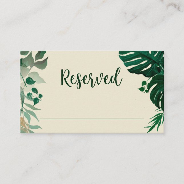 Tropical Green Foliage Reserved Seating Wedding Place Card (Front)