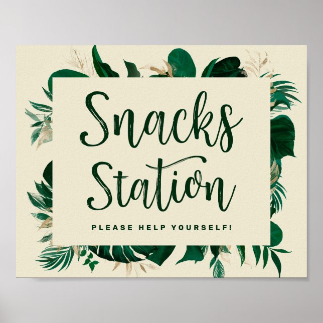 Tropical Green Foliage Snack Station Wedding Sign (Front)