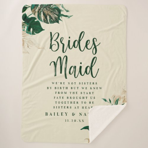 Tropical Green Foliage To My Bridesmaids Quote Sherpa Blanket