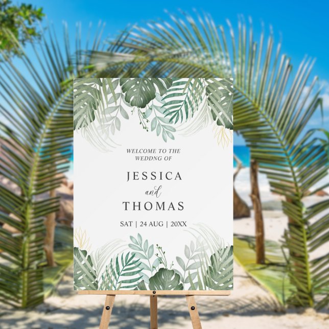 Tropical Green Foliage Wedding Welcome Foam Board (Creator Uploaded)