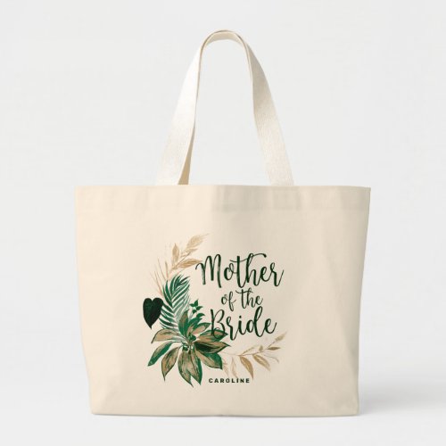 Tropical Green Foliage Wreath Mother of the Bride Large Tote Bag