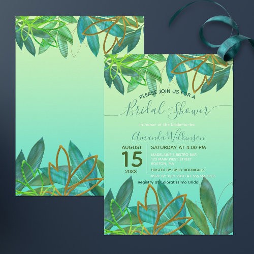 Tropical Green Gold Foil Foliage Bridal Shower