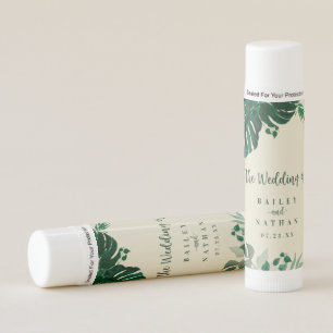 Tropical Green & Gold Foliage Beach Wedding Favor Lip Balm