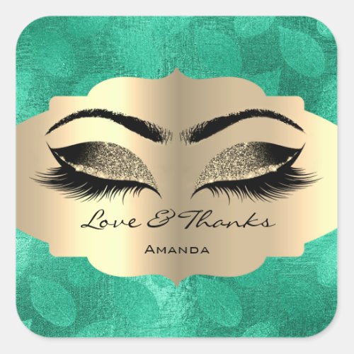 Tropical Green Gold Lashes Sweet 16th Love Thanks Square Sticker