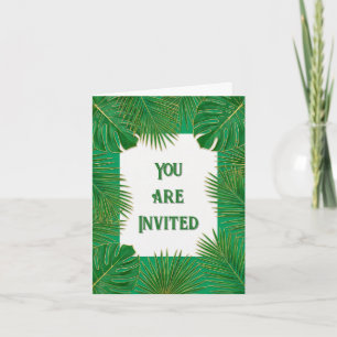 Tropical Green Gold Leaves You Are Invited Invitation