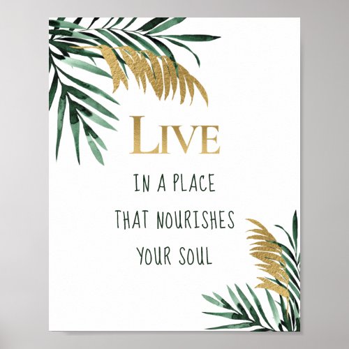 Tropical Green Gold Palm Leaves Motivational Poster