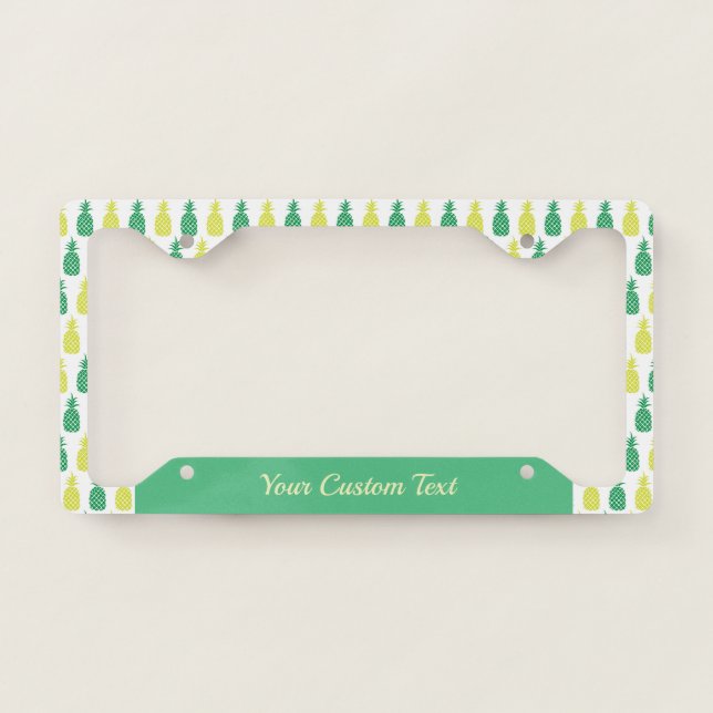 Tropical Green Gold Pineapple Fruit Custom License Plate Frame (Front)
