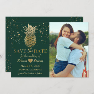 Tropical Green Gold Pineapple Photo Save The Date