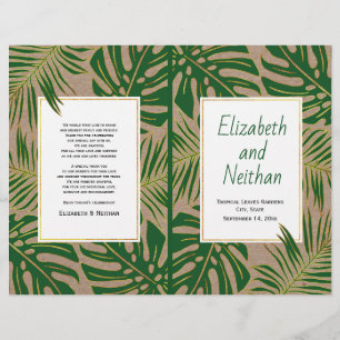 Tropical green gold rustic bi-fold wedding program