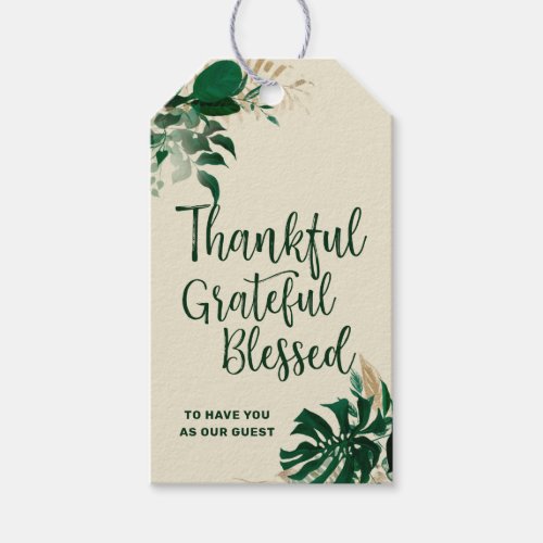 Tropical Green Gold Thankful Grateful Blessed Gift Tags