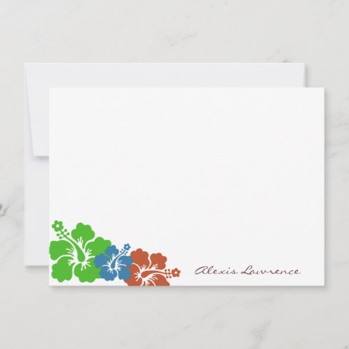 Tropical green hibiscus flowers custom stationery note card