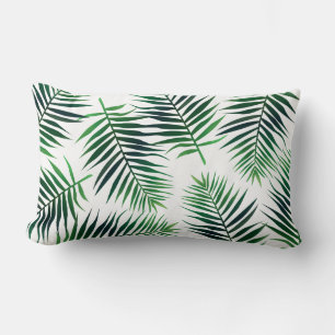Tropical Green Island Palm Leaves Lumbar Pillow