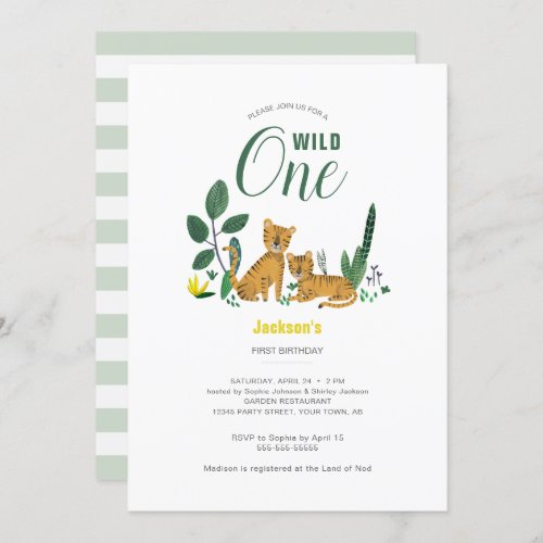 Tropical green Jungle Boy Tiger Animal Striped Invitation