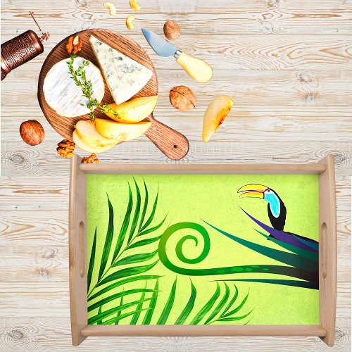 Tropical Green Jungle Parrot Toucan Bird Serving Tray