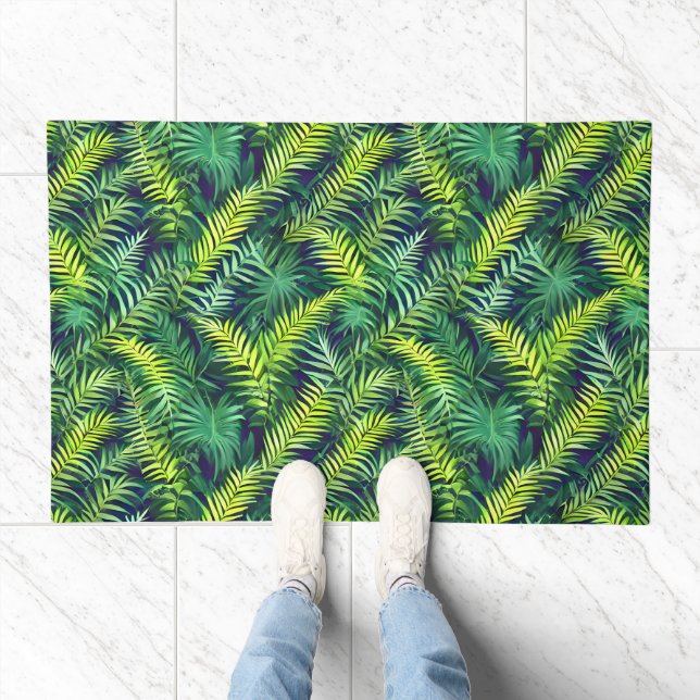 Tropical Green Leaf Fern Pattern Doormat (Indoor)