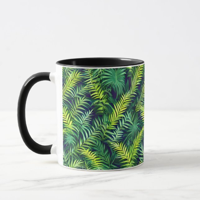 Tropical Green Leaf Fern Pattern Mug (Left)