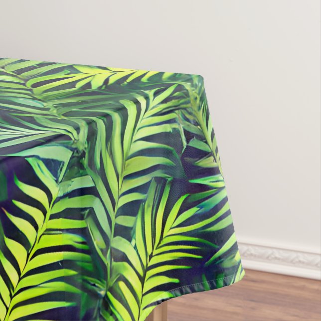 Tropical Green Leaf Fern Pattern Tablecloth (In Situ)