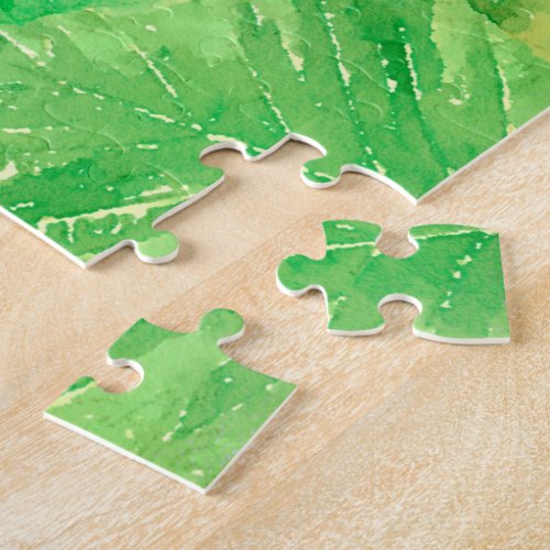 Tropical Green Leaf Pattern Jigsaw Puzzle