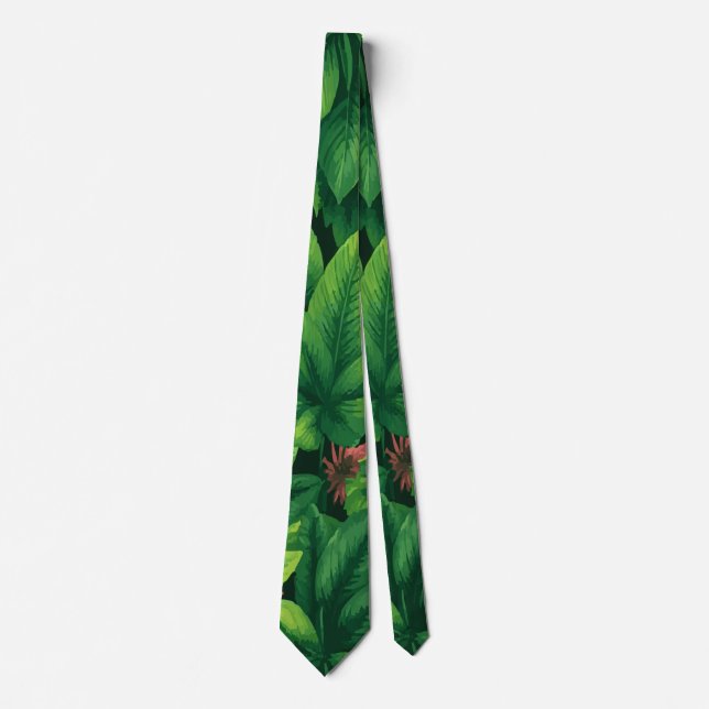 Tropical Green Leaf Pattern Neck Tie (Front)