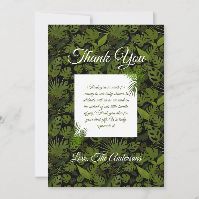 Tropical Green Leaf Thank You Card (Front)