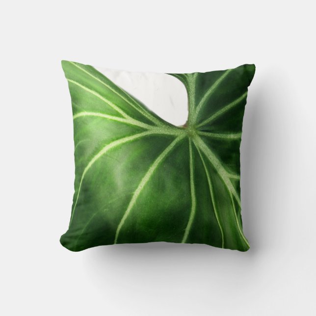 Tropical Green Leaf Throw Pillow (Front)