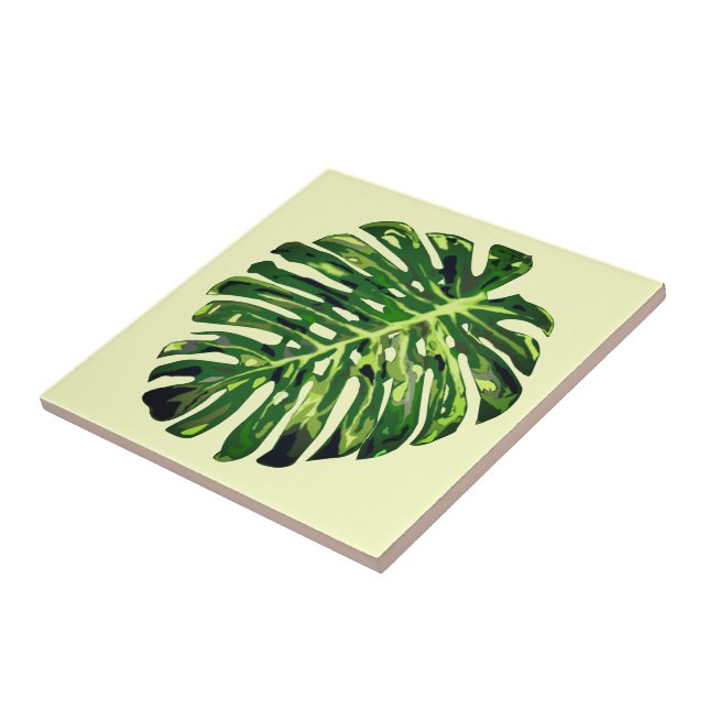Tropical Green Leaf Yellow Ceramic Tile (Side)