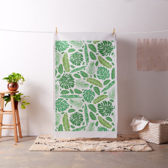 Tropical Green Leafs Pattern Fabric (In Situ)