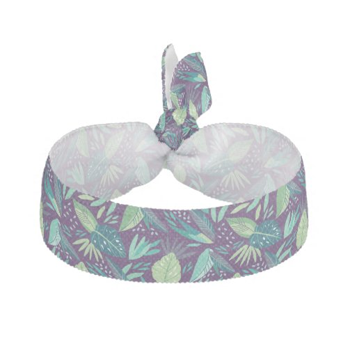 Tropical Green Leafs Pattern On Purple Background Ribbon Hair Tie