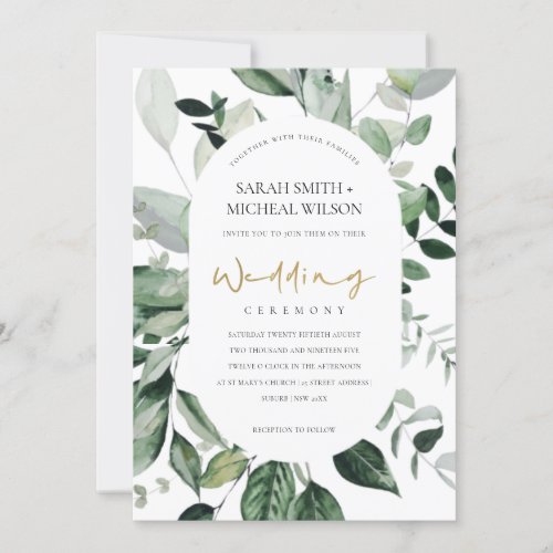 Tropical Green Leafy Capsule Fauna Wedding Invite