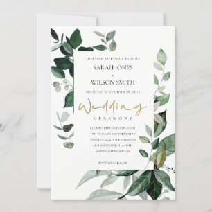 Tropical Green Leafy Capsule Fauna Wedding Invite
