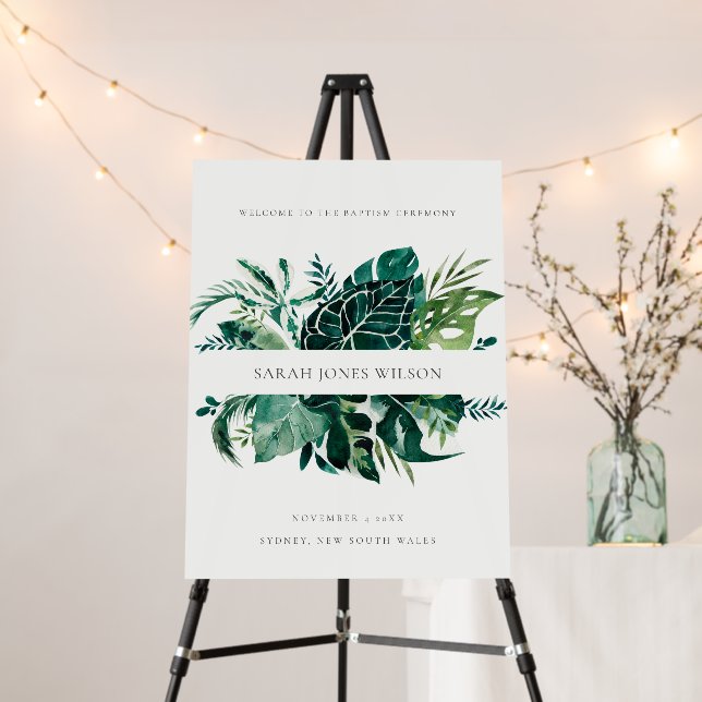 Tropical Green Leafy Foliage Baptism Welcome Foam Board (In Situ (Stand))