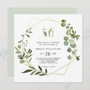 Tropical Green Leaves 50th Birthday Party Invitation