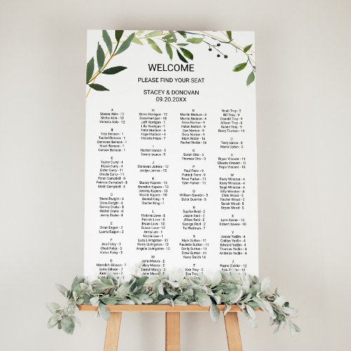 Tropical Green Leaves Alphabetical Seating Chart