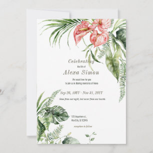 Tropical green leaves Anthurium Funeral Invitation
