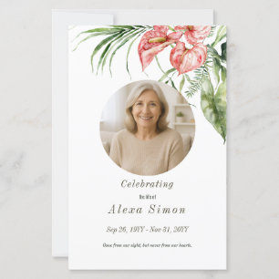 Tropical green leaves Anthurium Funeral program
