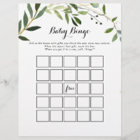 Tropical Green Leaves Baby Bingo Shower Game