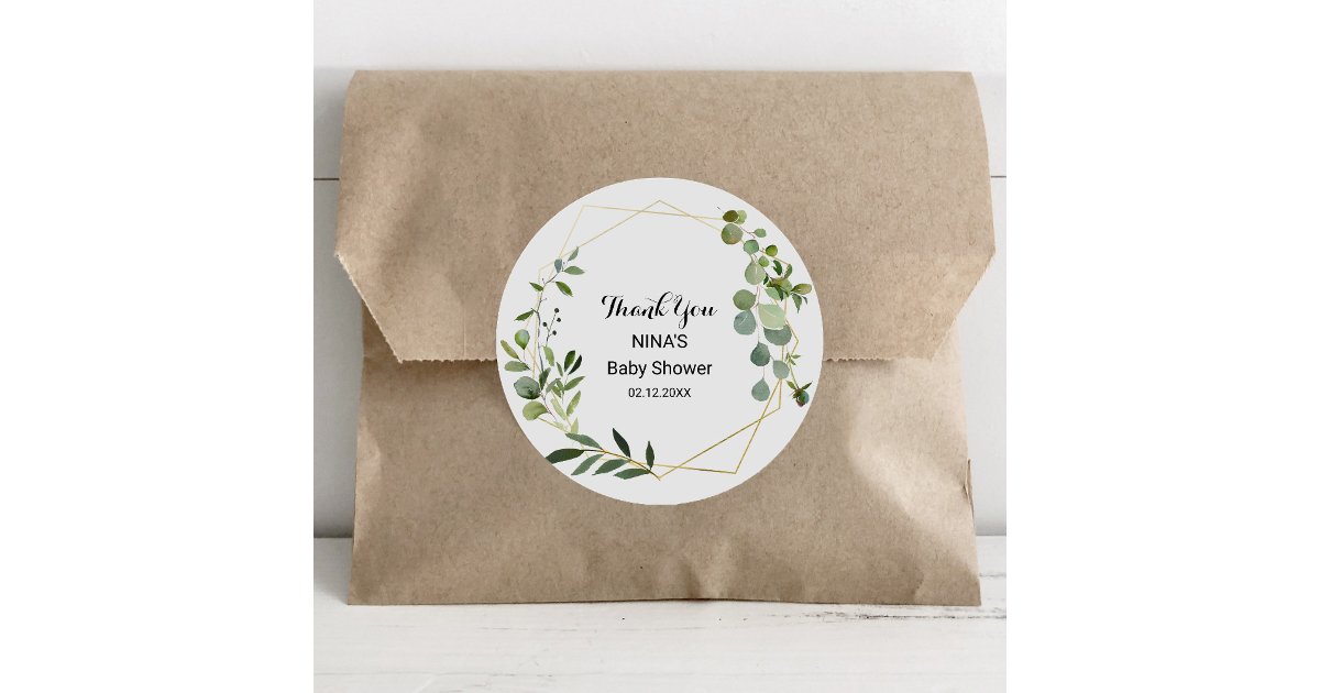 Tropical Green Leaves Baby Shower Thank you Classic Round Sticker | Zazzle