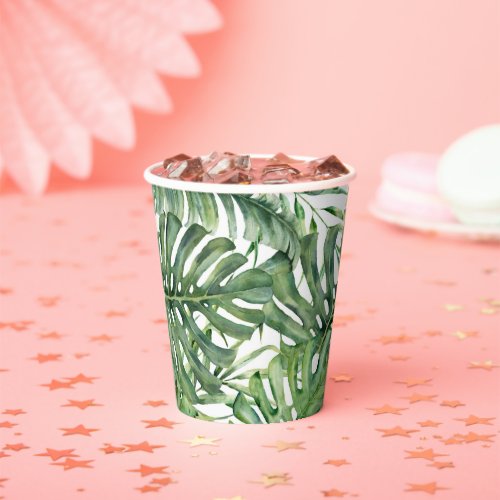 Tropical Green Leaves Botanical Island Palm Tree Paper Cups