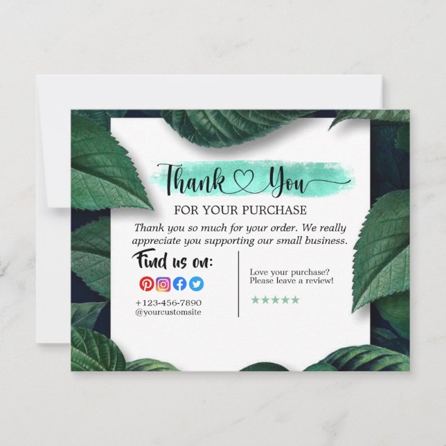 Tropical Green Leaves Business Thank You Card (Front)